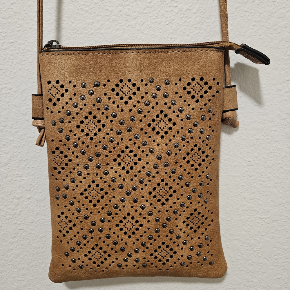 Tan Perforated Crossbody Bag